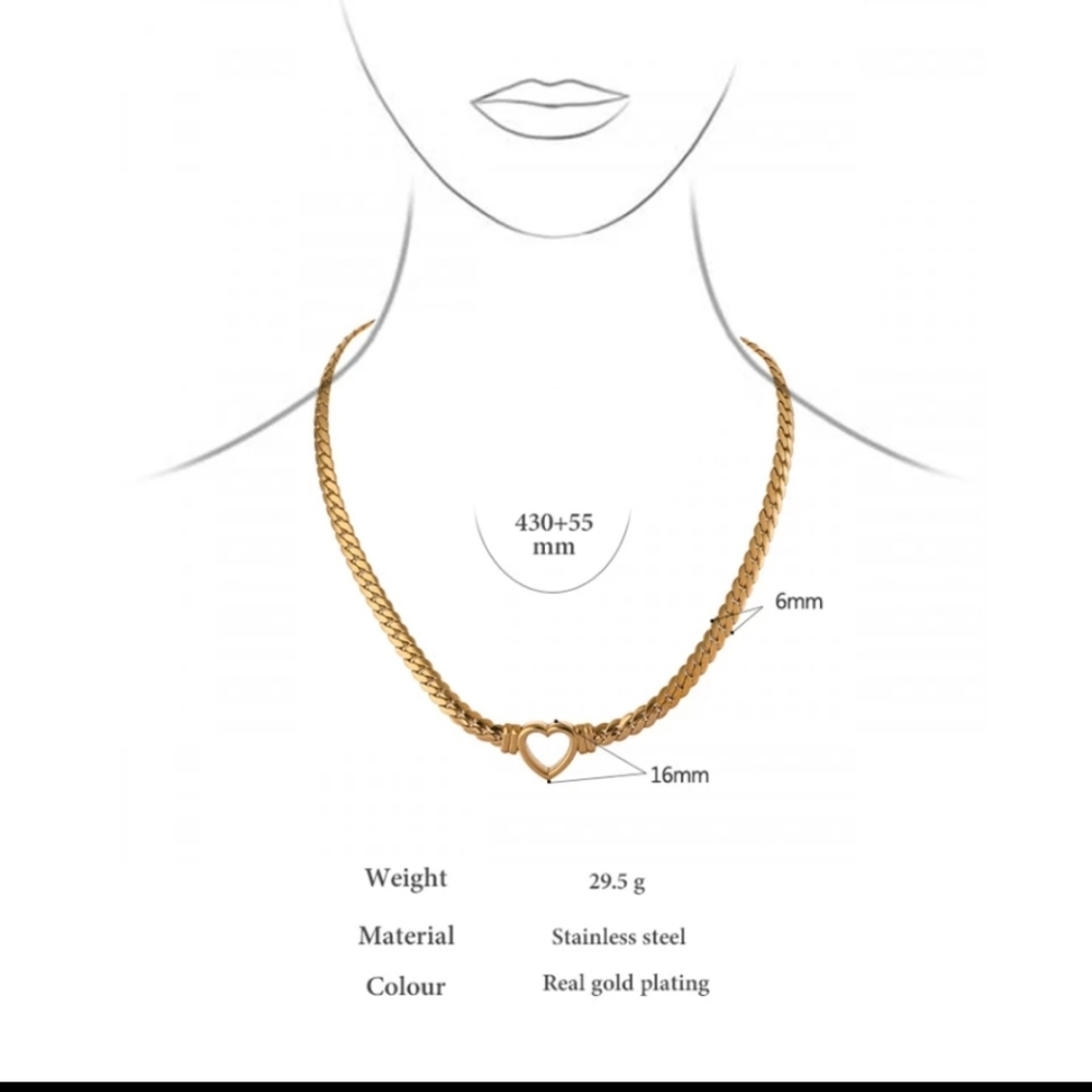Gold Heart Choker Necklace - Picture 3 of 8
